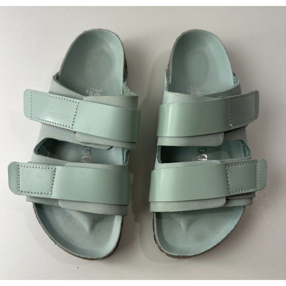 Birkenstock Uji Nubuck Leather Strap Slide Sandals Green Hook Loop Ladies Size 5 - Picture 4 of 16